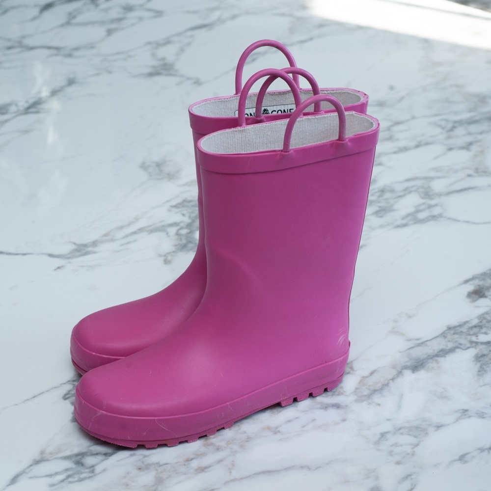 Girls LONECONE Premium Rubber Solid Pink Rain Boots Size 3 Big Kids